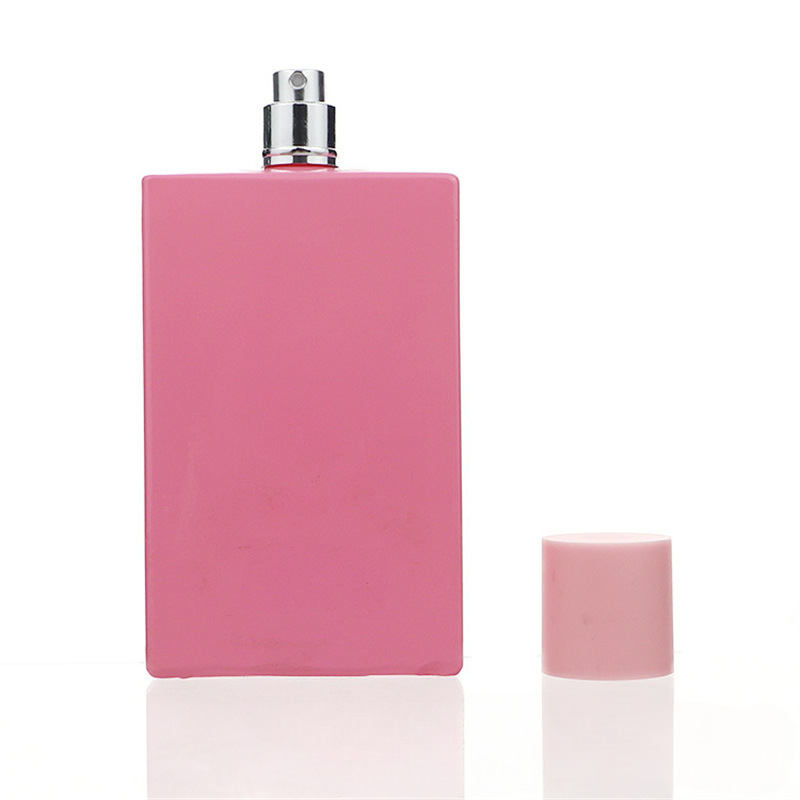 香水瓶方形按压100ml便携膏霜瓶磨砂厂家批发扁粉色喷雾瓶螺口式