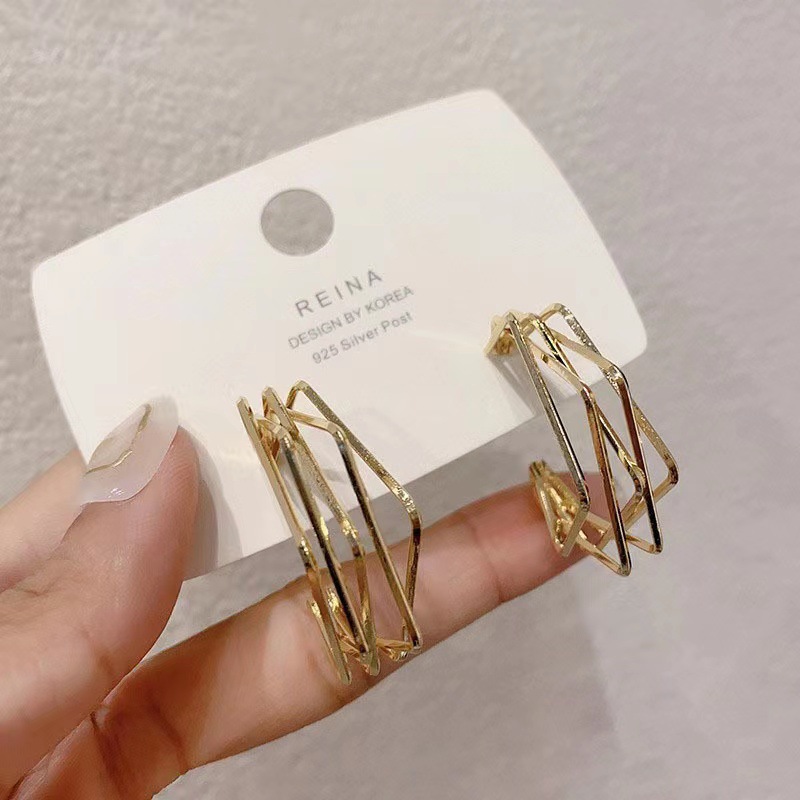Fashionable trend elegant square earrings stainless steel