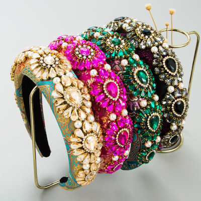 和鸣发箍女新款重工艺发饰复古宫廷风头箍刺绣欧美海绵宽边头饰