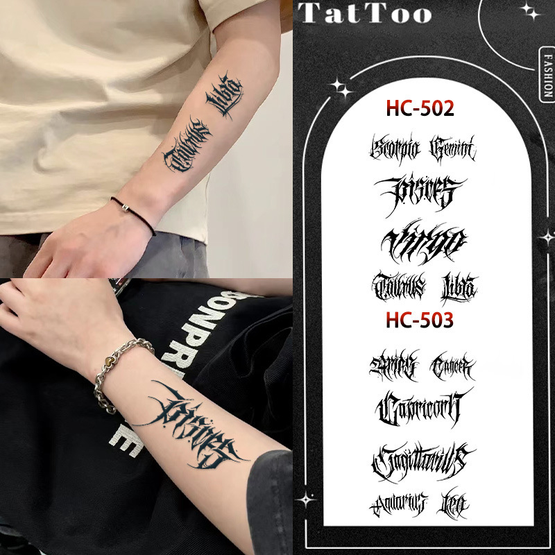English Letter Tattoo Stickers for Men Waterproof and Long-Lasting Gothic Dark Arm Flower Arm Chest Herbal Semi-Permanent Artificial Juice English Letter Tattoo Stickers for Men Waterproof and Long-Lasting Gothic Dark Arm Flower Arm Chest Herbal Semi-Permanent Artificial Juice