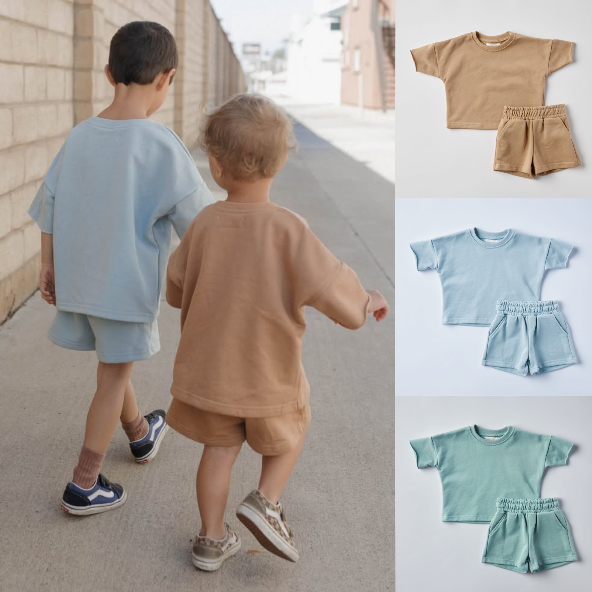Cross-border Summer Boys and Girls Short-sleeved T-shirt Loose Casual Short-sleeved suit Children's Casual Loose Sportswear 2 Pieces