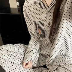 韩版简约波点曲奇睡衣女春秋季ins套装长袖长裤可外穿休闲家居服