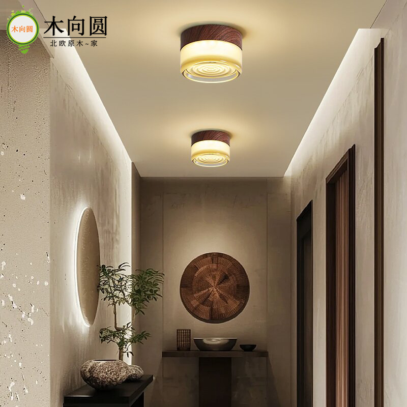 Aisle Light, Entrance Light, Simple and Creative Walnut-Colored New Chinese-Style Ceiling Corridor Light, Bedside Wall Lamp for Indoor Use