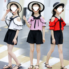 女童套装夏季2024新款时尚韩版儿童夏装女孩洋气露肩吊带两件套潮