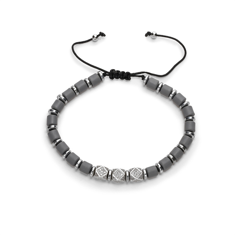 Pulsera tejida con cuentas cilíndricas de cerámica suave transfronteriza europea y americana para hombres y mujeres joyas de cobre con micro incrustaciones de pulsera redonda de tres cortes
