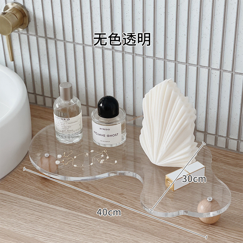 Bandeja de acrílico, vela de aromaterapia, joyería de perfume, soporte de exhibición, dormitorio, baño, lavabo, escritorio, estante de madera