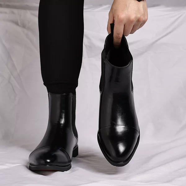 Pointed Toe Chelsea Boots Men's Spring Boots Men's Shoes British Style High-Top Leather Shoes Mid-Top Short Boots Black Leather Boots