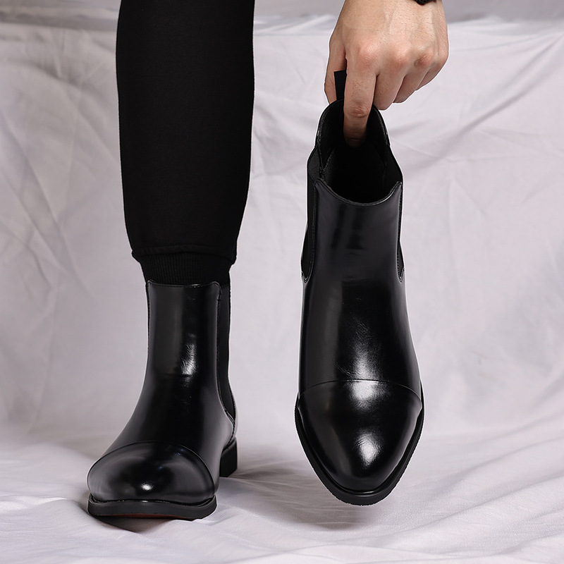 Pointed Toe Chelsea Boots Men's Spring Boots Men's Shoes British Style High-Top Leather Shoes Mid-Top Short Boots Black Leather Boots Pointed Toe Chelsea Boots Men's Spring Boots Men's Shoes British Style High-Top Leather Shoes Mid-Top Short Boots Black Leather Boots