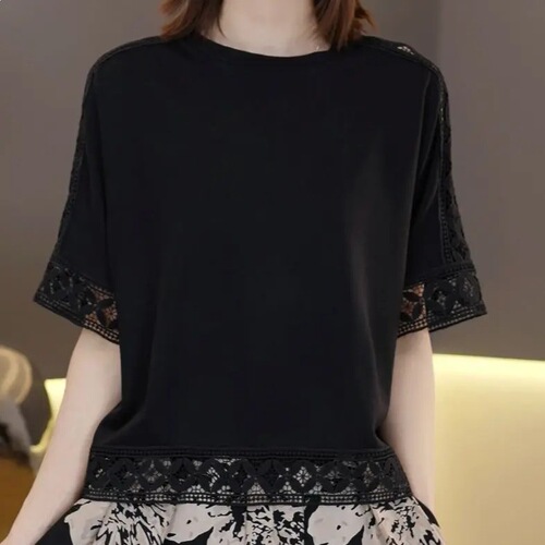 [Spring and Summer New Products] Light luxury and foreign lace T-shirt women's new fashionable women's short-sleeved top and small shirt