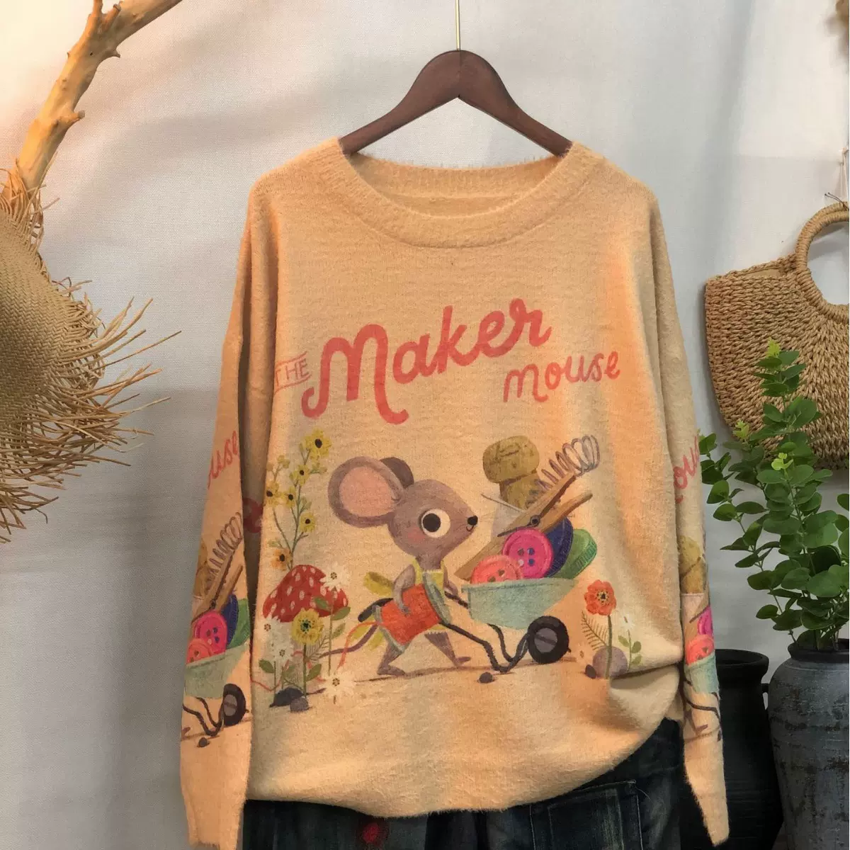 2024秋季复古风文艺套头厚圆领宽松型毛衣女式针织衫长袖