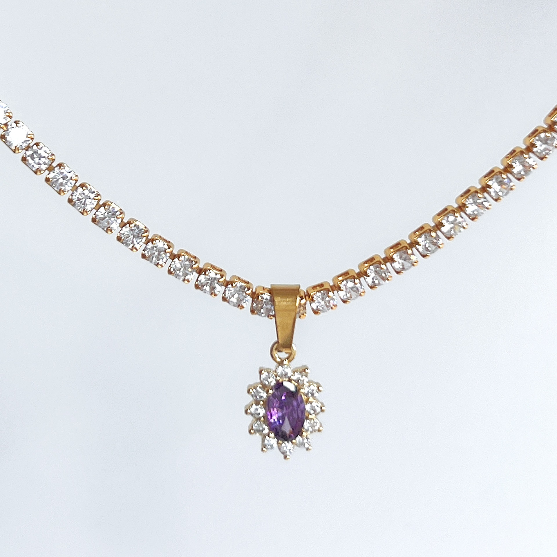 Water Droplets Pattern Women'S Gender Retro Water Droplets Copper Plating Inlay Zircon 18k Gold Plated Pendant Necklace