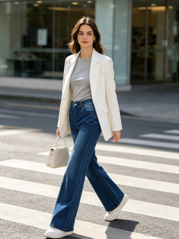 Jeans Acampanados para Mujer de Denim Elástico de Cintura Alta y Alta Elasticidad