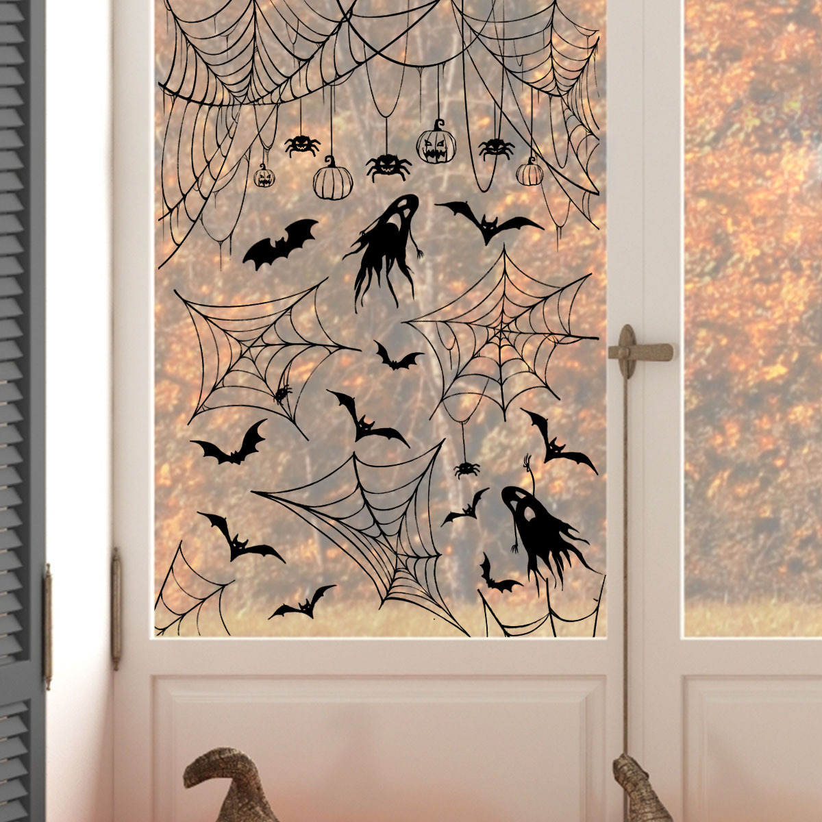 Halloween Bat And Spider Web Window Wall Sticker Removable_voghion.com