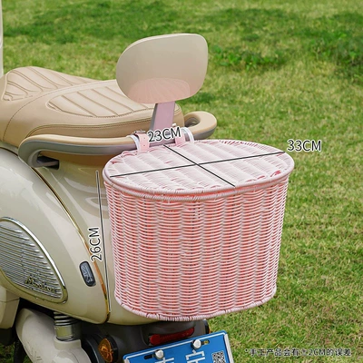 Rear basket for electric bike, electric Electric car tail box - pink-bicycle-basket-lid-strap-hand-woven-blue-waterproof-fabric
