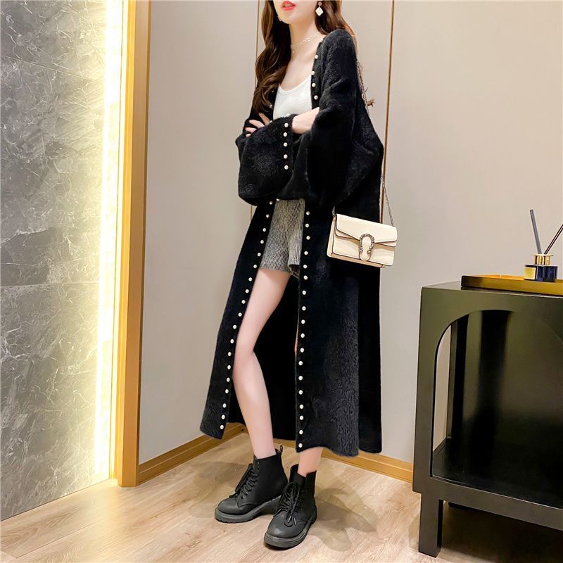 中长款宽松慵懒风外套女2025秋冬新款韩系风衣感chic加厚毛衣开衫|undefined