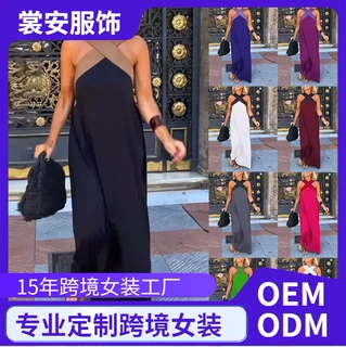 2025夏季新款跨境女装亚马逊速卖通外贸长裙交叉性感美背连衣裙
