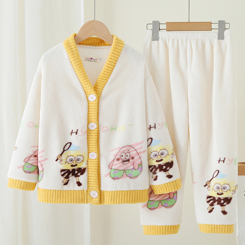 Children's Pajamas Girls Winter Coral Fleece Thick Princess Middle and Large Girls Flannel Teen Student Home Clothes