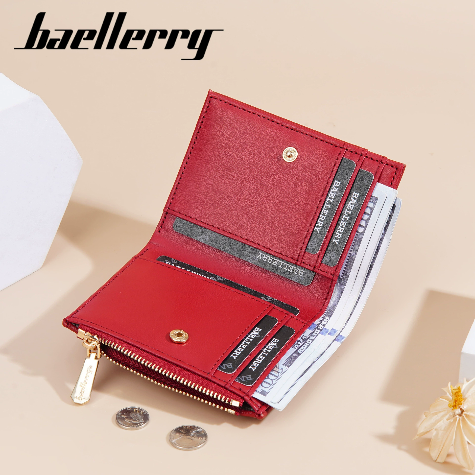 Кошелёк (Baellerry) короткий с монетницей на молнии, держатель для карт, компактный 12×9,5×2 см