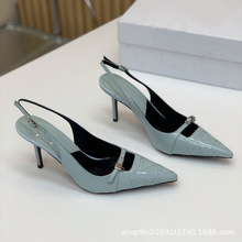 d家黑色漆皮高跟鞋2024夏季新款欧美气质名媛包头后空细跟凉鞋女