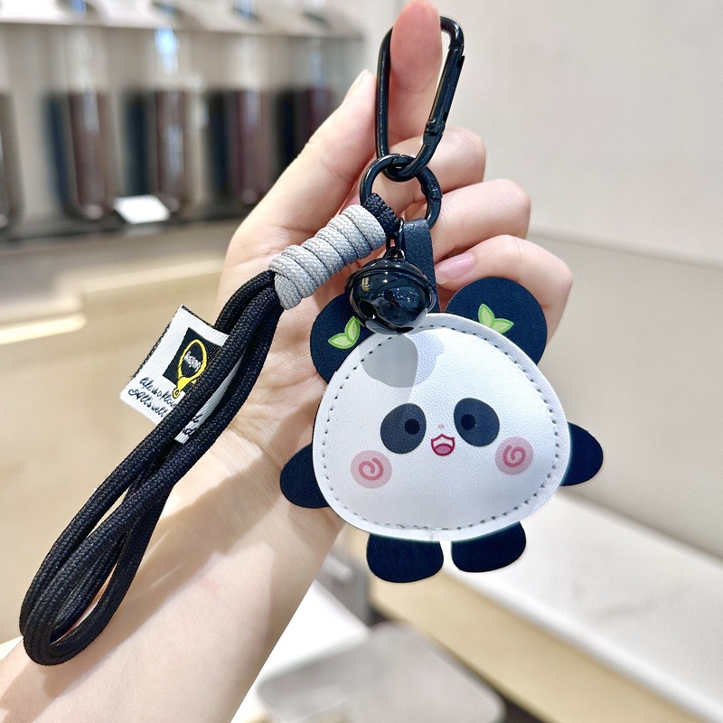 可爱皮革熊猫钥匙扣可爱卡通创意抱竹皮质轻奢情侣包包挂件小礼品|undefined