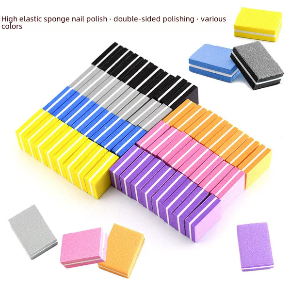 Sponge small tofu block high elastic cotton mini nail file strip double-sided polished repair nail file manufacturers in stock wholesale
