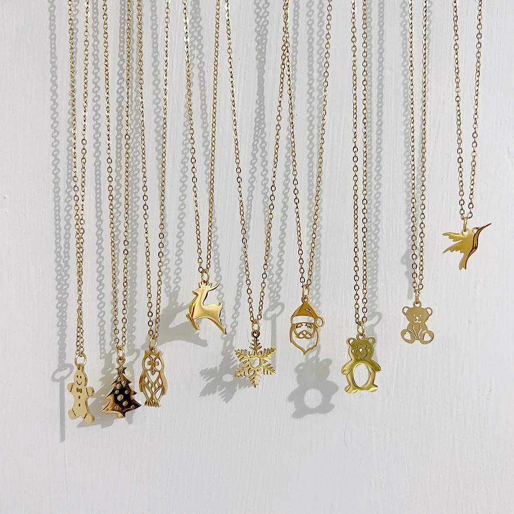 Simple Style Christmas Tree Santa Claus Gingerbread Titanium Steel Plating Hollow Out Pendant Neckla