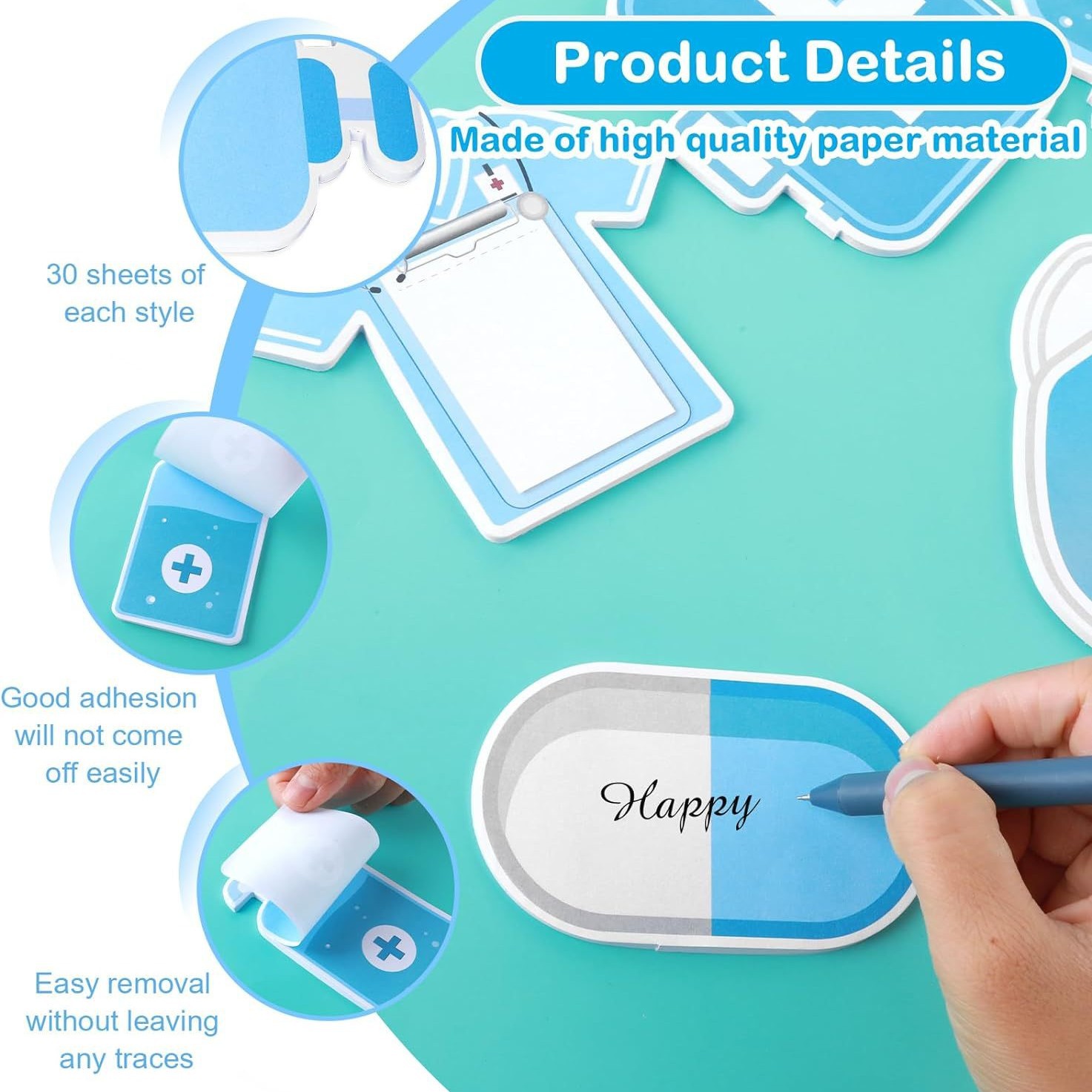 Combinación de tema médico transfronterizo nota adhesiva nota creativa almohadilla de color en forma especial Bloc de notas de personalización de soporte