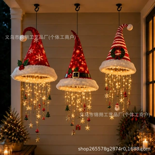 跨境新品Lighted Santa Hat Hanging Chandelier圣诞帽造型吊灯