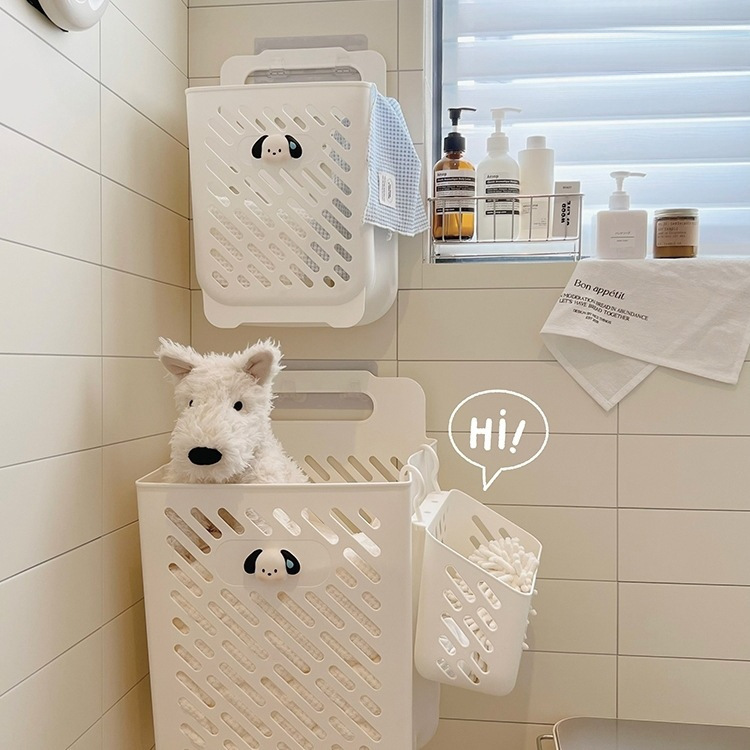 Dirty Clothes Basket Household Laundry Basket Wall-Mounted Foldableable High-Looking Bathroom Bathroom Dirty Clothes Storage Basket Large Size