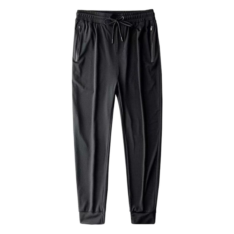 Pantalones de seda fina de verano para hombre, pantalones largos casuales y versátiles, pantalones deportivos holgados, joggers elásticos de ajuste delgado hasta la rodilla.