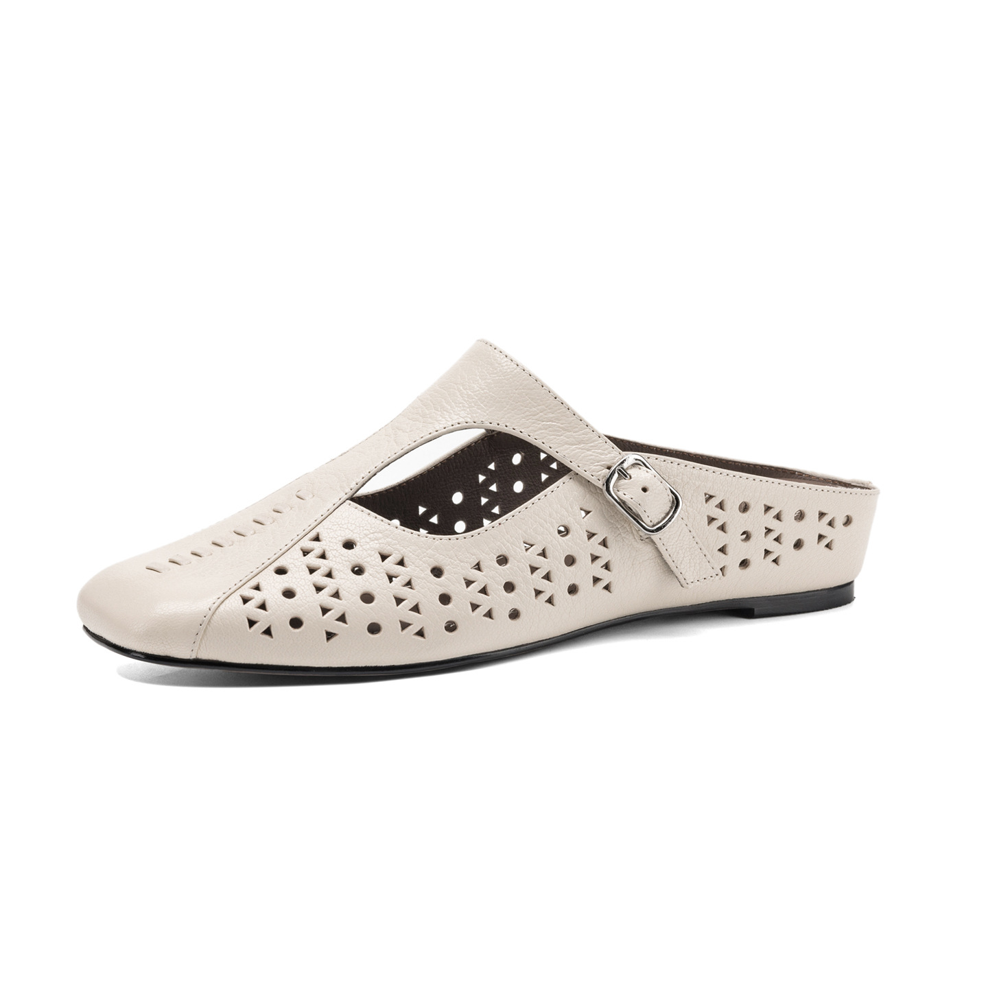 Dép sandal nữ xỏ ngón đế bệt quai chữ T đục lỗ mùa hè — đen