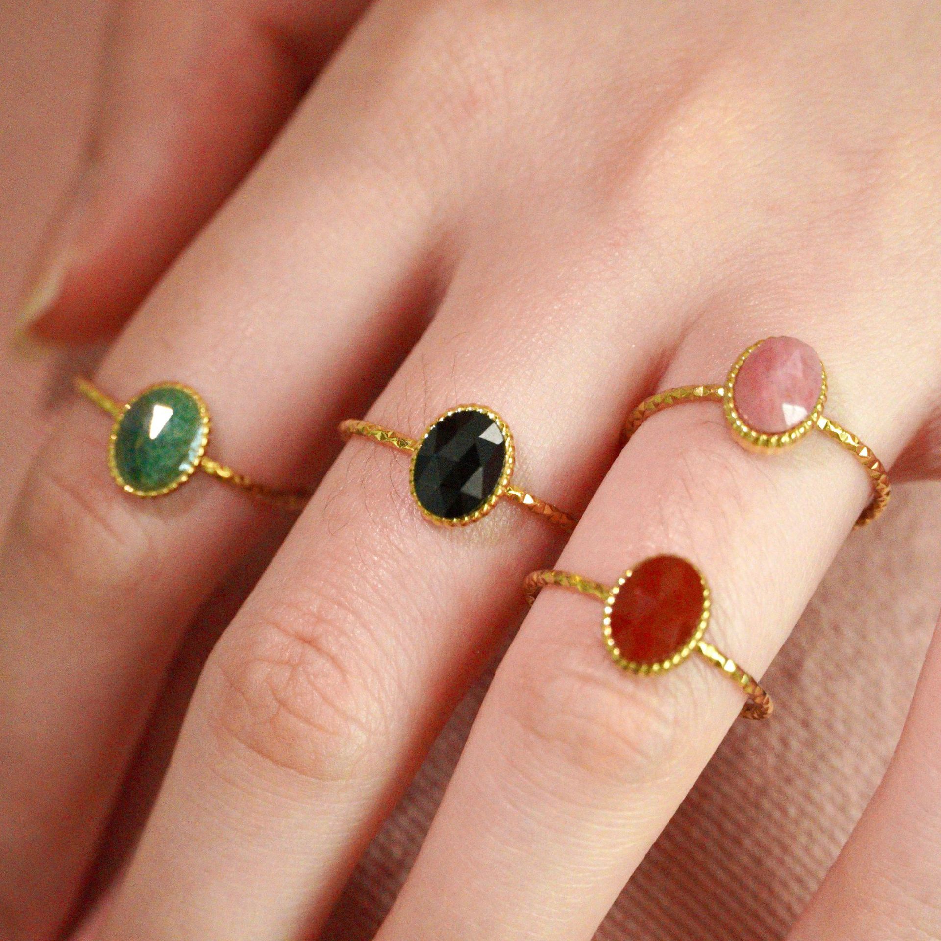 Open Rings Classification Adjustable Ring Size Retro French Style Geometric Titanium Steel Natural Stone Open Rings In Bulk