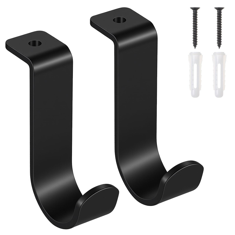 2-Piece Set of Wardrobe Rod Brackets, Heavy-Duty Metal Ceiling Installation Hooks, Curtain Rod Brackets with Screws