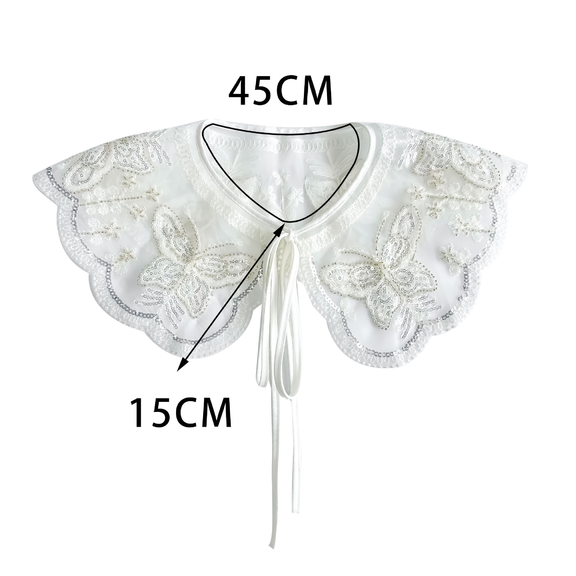 Elegante blanco falso cuello dentado bordado diseño de lazos de adornos vestidos de mujer camisa suéter accesorios otoño invierno