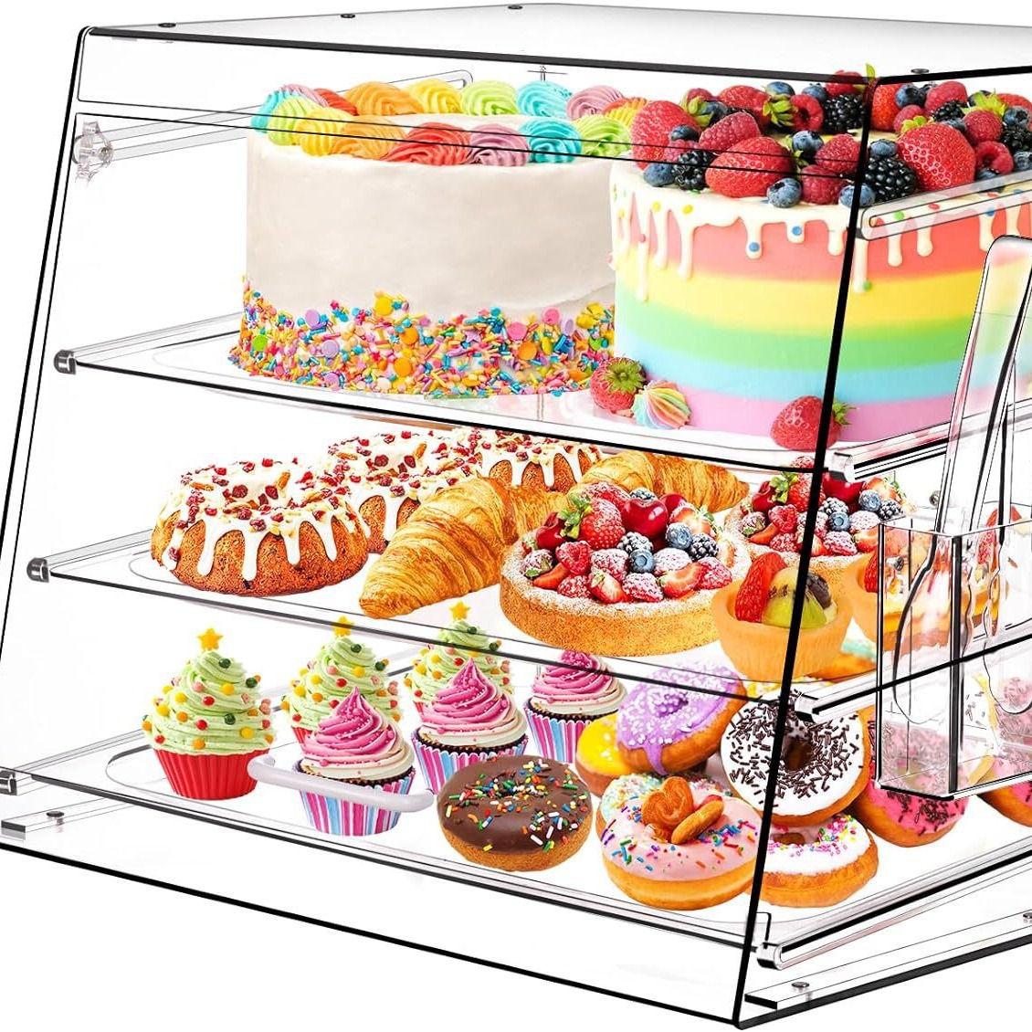3 托盘商用台面面包店展示柜亚克力糕点柜透明食品架带服务钳 -