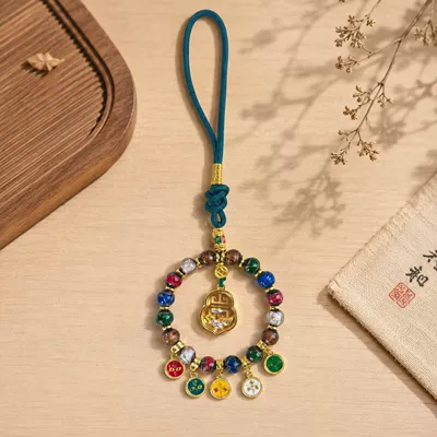 and Multi-Treasure Five Paths God of Wealth, Car hanging - seven-rice-gourds-incense-ash-glazed-pendant