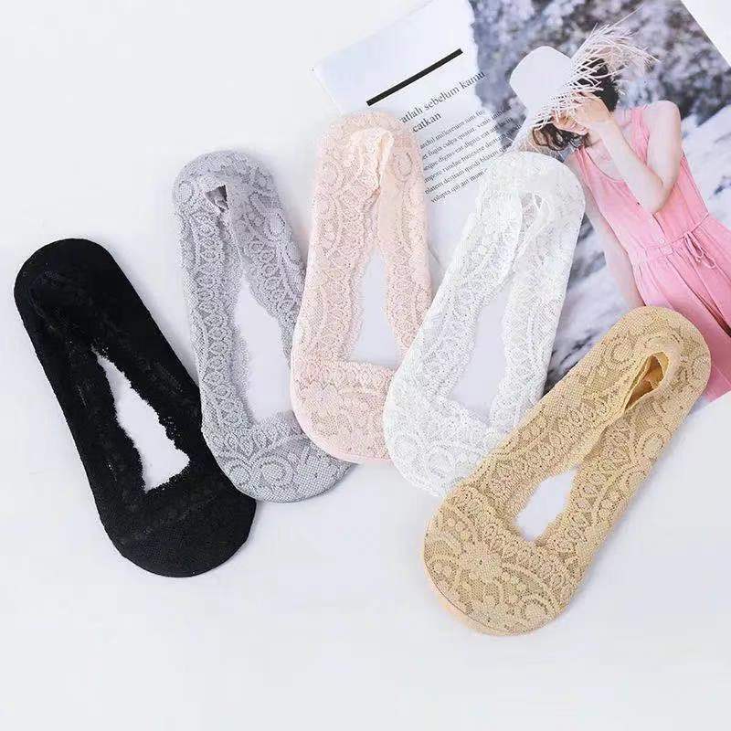 Lace Boat socks Super value 3-5 Invisible socks summer Thin section silica gel non-slip Versatile Shallow mouth Cotton socks Manufactor