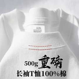 秋冬500G长袖T恤重磅新疆棉纯白色二本针圆领套头卫衣打底男女无