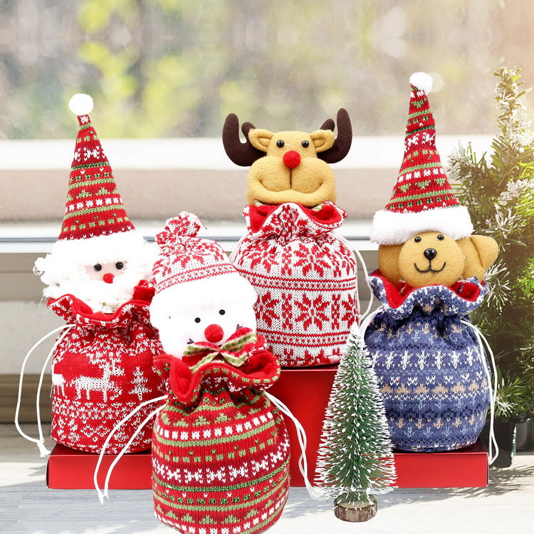 Nuevo Cordón de Navidad de punto Apple bolsa adultos niños lindo muñeca de dibujos animados bolsa de regalo bolsa de caramelo