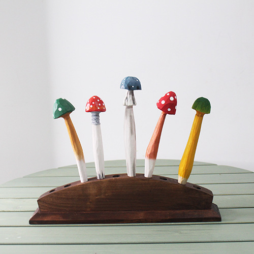 Green Wood Mushroom Series Wooden Stationery Engraving Pen 1pcs display picture 2