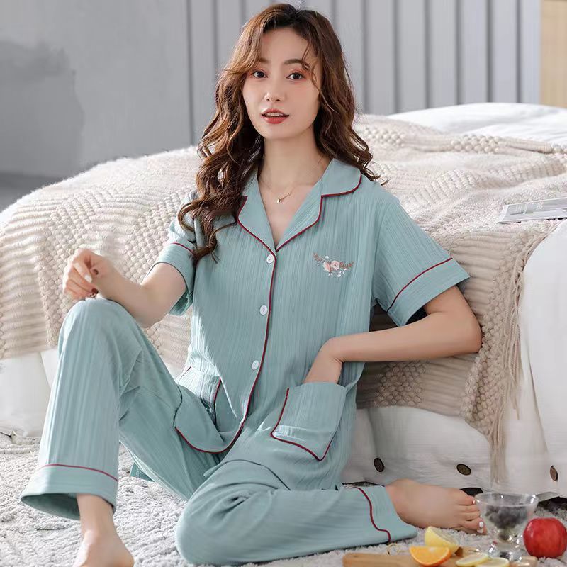 Pijama de algodón de verano Pantalones de manga corta para mujer de mediana edad traje de Rebeca de talla grande Delgado homewear