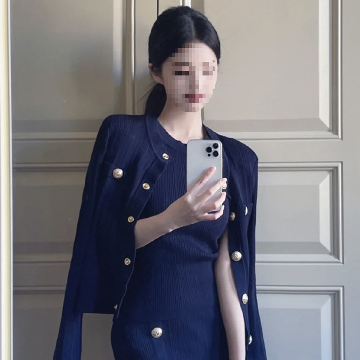 法式高级感小香风套装女气质名媛御姐风针织开衫包臀连衣裙两件套|undefined