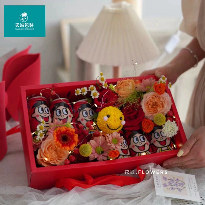 蝴蝶结花盒情人节水果花盒鲜花包装盒伴手礼中秋节手提鲜花蛋糕盒