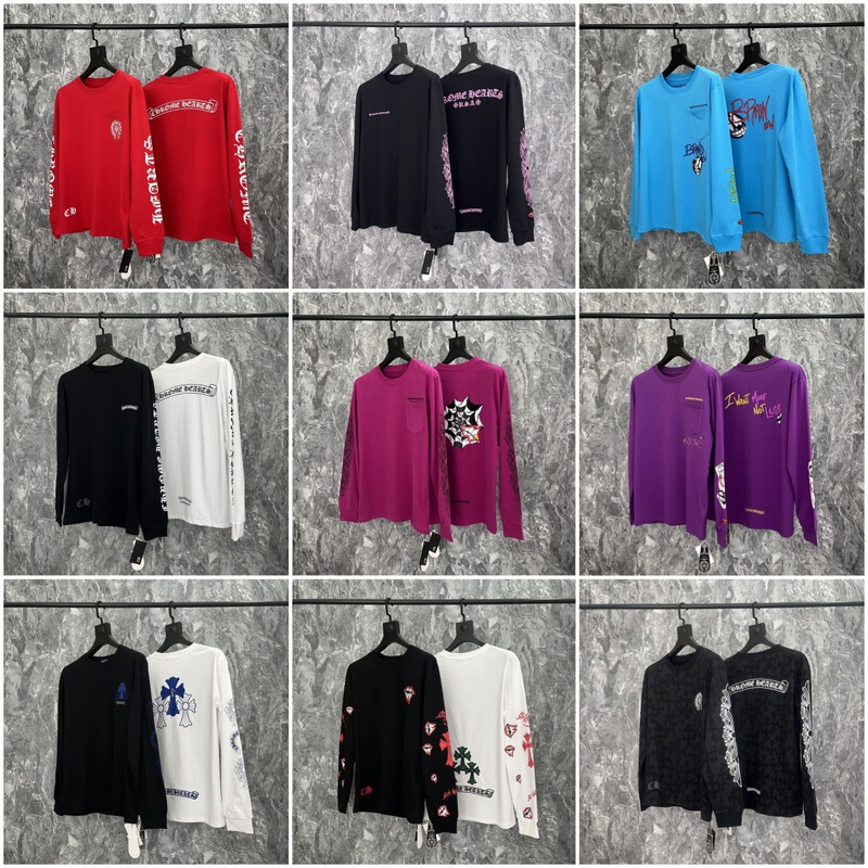 Cross-Border Trendy Brand Ch Chrome Hearts Sanskrit Cross Horseshoe Pure Cotton Unisex Long-Sleeve Sweatshirt T-Shirt Factory Direct Collection