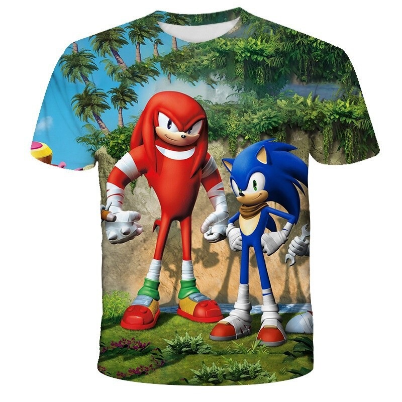 Sonic the Hedgehog Anime Ip Short-Sleeved T-Shirt Sonic and Knuckles Jungle Adventure Energetic Anime Game