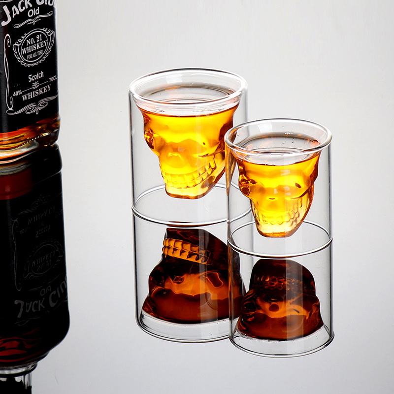 Copa de cráneo de vidrio de borosilicato transparente taza de agua creativa vaso de cerveza de cráneo barra personalizada vidrio de doble capa