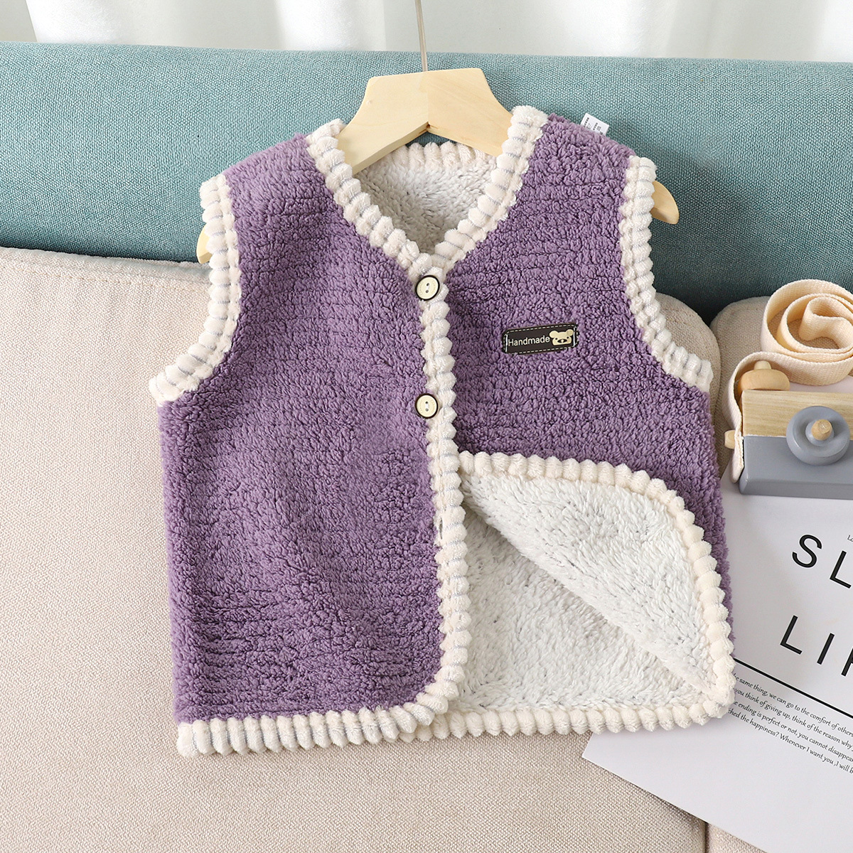 Chaleco de lana de cordero para niños Otoño e invierno de doble cara chaqueta forrada de lana para niños casual color sólido de un solo pecho Chaleco de moda