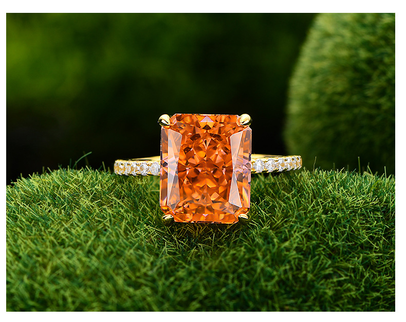 Luxurious Square Sterling Silver Inlay Artificial Diamond Rings