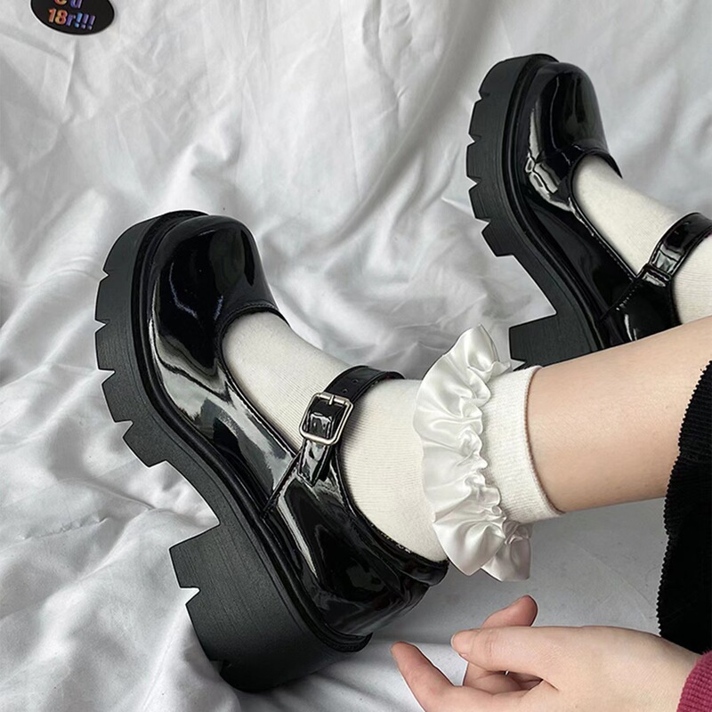 Spot Women's New Mary Jane Small Leather Shoes Pig Waist Slimming College Style High Heel Thick Bottom JK Uniform Shoes lolita
