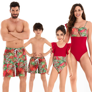 Wholesale European and American family swimsuit 2025 new foreign trade mother-daughter bikini father-son beach pants parent-child outfit